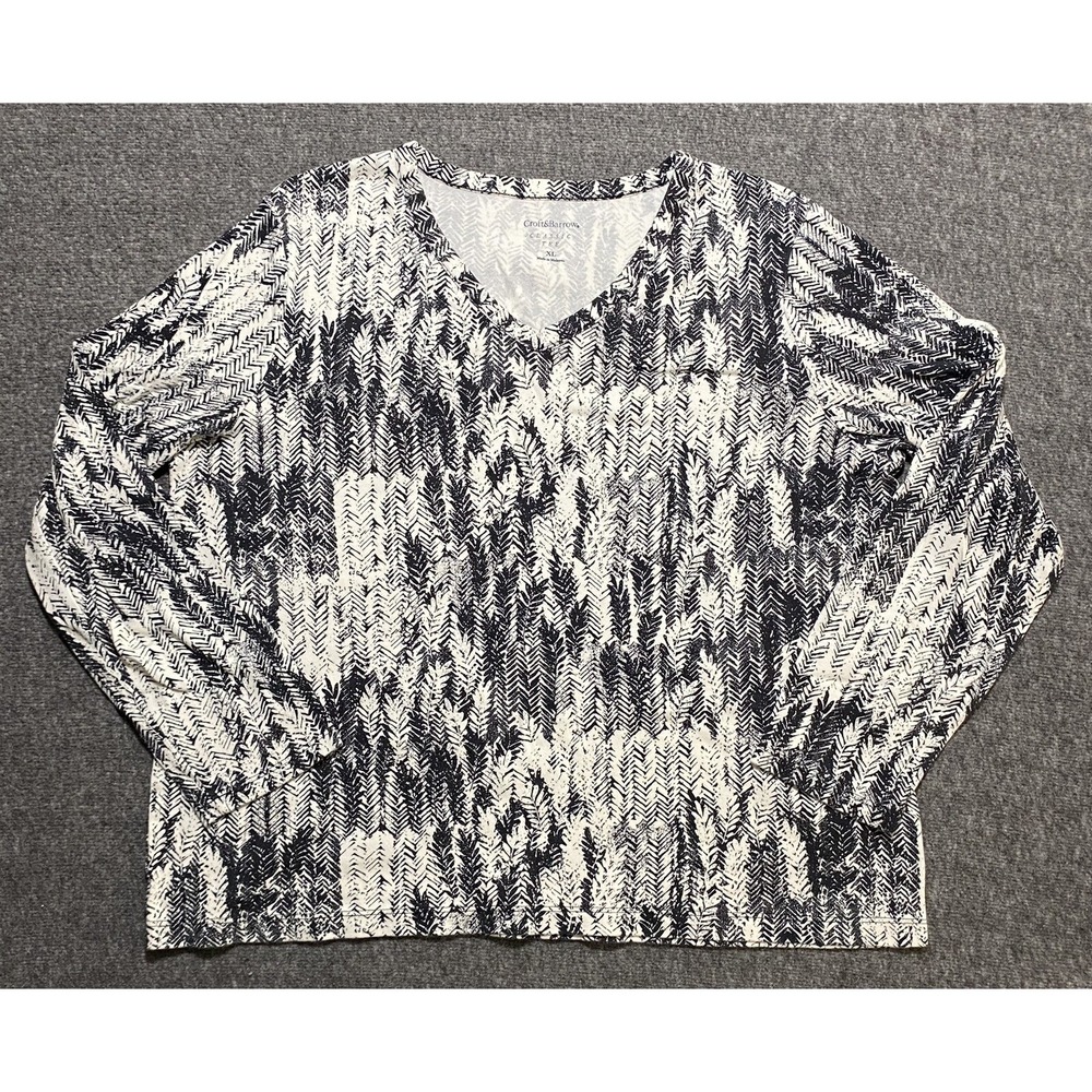 Croft Barrow Sweater Womens White/black Striped Long Sleeve V Neck Size XL